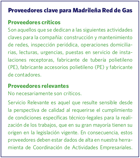 Proveedores clave para Madrileña Red de Gas
