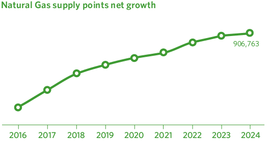 Crecimiento neto de puntos de suministro de gas natural